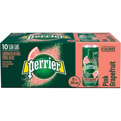 Perrier Carbonated Natural Spring Water Pink Grapefruit 250 ml Slim Can - Ready-to-Drink - 250 mL - 10 / Case / Can