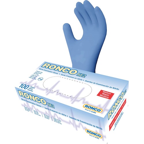 Ronco NE2 Nitrile Examination Glove (4 mil) - Medium Size - For Right/Left Hand - Nitrile - Blue - Powder-free, Flexible, Comfortable, Chemical Resistant, Solvent Resistant, Textured Grip, Fatigue-free, Latex-free - For Medical, Healthcare Working, Indust
