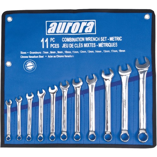 Aurora Tools Combination Wrench Set - Chrome Vanadium Steel - Durable, Heat Treated - 1 Each