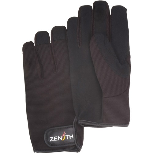 Zenith ZM100 Mechanic Gloves - Large Size - Synthetic Leather Palm - Hook & Loop Cuff, Ergonomic, Adjustable, Comfortable - For Automotive, Small/Sharp Object Handling, Maintenance, Manufacturing, Industrial, Mechanical Work - 12 Case