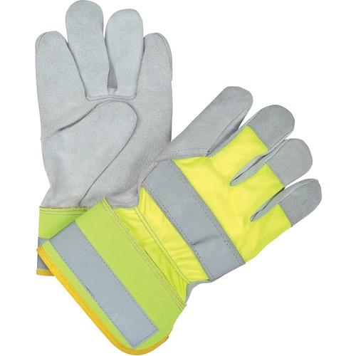 Zenith Premium Quality Hi-Viz Split Cowhide Fitters Gloves - Large Size - Cowhide Palm, Cotton Lining, Rubber Cuff, Leather Fingertip - Fluorescent Yellow, Gray - Absorbent, Abrasion Resistant, Safety Cuff, Gunn Cut, Knuckle Strap, Rubberized Cuff - 120 /