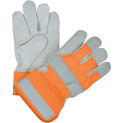 Zenith Premium Quality Hi-Viz Split Cowhide Fitters Gloves - Large Size - Cowhide Palm, Cotton Lining, Rubber Cuff, Leather Fingertip - Fluorescent Orange, Gray - Absorbent, Abrasion Resistant, Safety Cuff, Gunn Cut, Knuckle Strap, Rubberized Cuff - 72 Ca