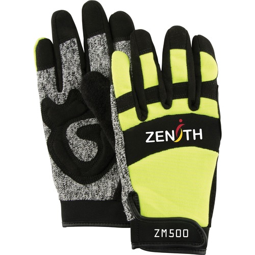 Zenith ZM500 Hi-Viz Cut Resistant Mechanic Gloves - Medium Size - High Performance Polyethylene (HPPE) Palm - Yellow - Cut Resistant, Textured Fingertip, Ergonomic, Hook & Loop Cuff, Adjustable, Secure Fit - For Mechanical Work, Automotive, Small/Sharp Ob