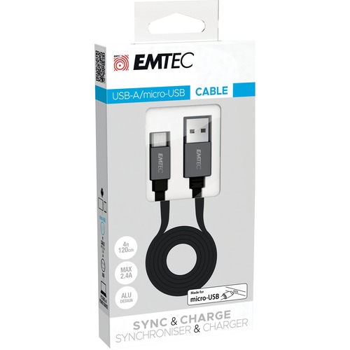 EMTEC USB-A to Micro-USB T700 - 3.9 ft USB Data Transfer Cable for Smartphone, Tablet - First End: 1 x Type A Male USB - Second End: 1 x Male Micro USB - USB / Wall Chargers - EMTECCHAT700MB