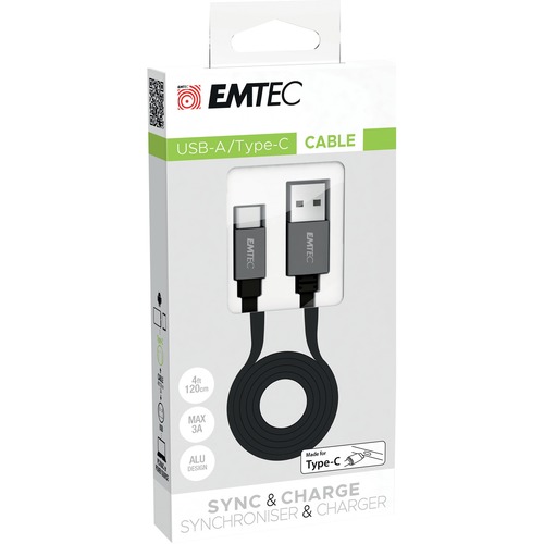 EMTEC USB-A to Type-C T700 - 3.9 ft USB Data Transfer Cable for Smartphone, Tablet - First End: 1 x USB Type A - Male - Second End: 1 x USB Type C - Male