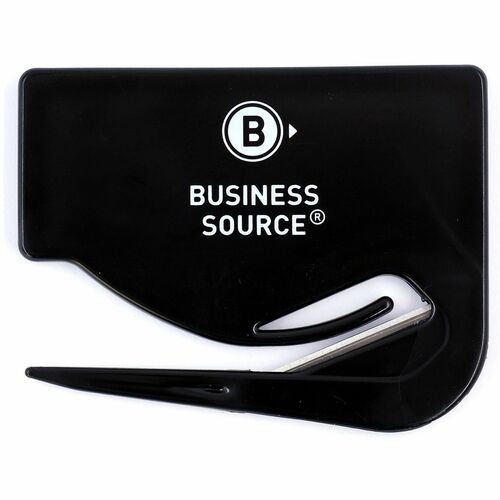 Business Source Slide Letter Opener - Handheld - Black - 1 Each - Comfortable Handle, Compact