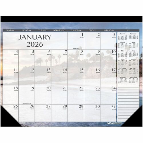 House of Doolittle Monthly Desk Pad Calendar Earthscapes Seascapes 22 x 17 Inches - Julian Dates - Monthly - 12 Month - January 2021 to December 2021 - 1 Month Single Page Layout - Desk Pad, Desktop - Black - Leatherette - 17" Height x 22" Width - Recycla
