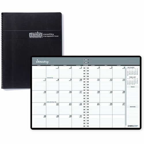 House of Doolittle 2680-02 Planner - Personal - Julian Dates - Monthly - 24 Month - January 2024 - December 2025 - 1 Month Double Page Layout - 6 55/64" x 8 3/4" Blue Sheet - Wire Bound - Leather - Black CoverTime Zone, Recyclable, Conversion Table, Expen