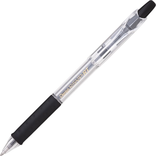 Pentel R.S.V.P. Super RT Ballpoint Pen - Medium Pen Point - Retractable - Black Ink - Black Barrel - 12 / Dozen
