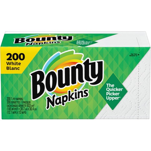 Bounty Quilted Napkins - 1 Ply - 12" x 12" - White - Paper - Absorbent, Durable - For Food Service, School, Office - 200 / Pack