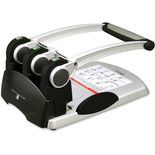 Business Source Manual 3-Hole Punch - 3 Punch Head(s) - 300 Sheet - Black, Silver - Desktop Hole Punches - BSN06525
