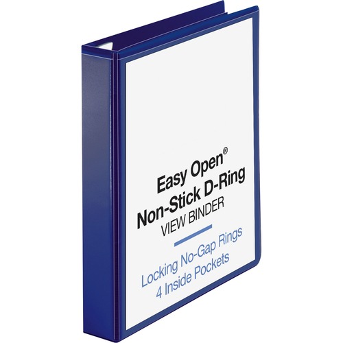 Business Source Easy Open Nonstick D-Ring View Binder - 1 1/2" Binder Capacity - Letter - 8 1/2" x 11" Sheet Size - D-Ring Fastener(s) - 4 Pocket(s) - Polypropylene - Navy - Non-stick - 1 Each