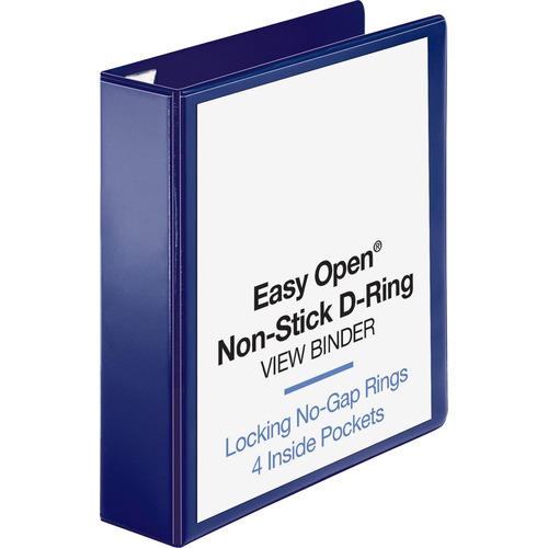 Business Source Easy Open Nonstick D-Ring View Binder - 2" Binder Capacity - Letter - 8 1/2" x 11" Sheet Size - D-Ring Fastener(s) - 4 Pocket(s) - Polypropylene - Navy - Non-stick - 1 Each