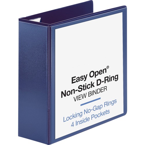 Business Source Easy Open Nonstick D-Ring View Binder - 4" Binder Capacity - Letter - 8 1/2" x 11" Sheet Size - D-Ring Fastener(s) - 4 Pocket(s) - Polypropylene - Navy - Non-stick - 1 Each - Standard Ring Binders - BSN26977