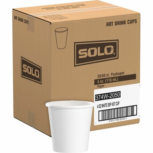 Solo Hot/Cold Paper Cups - 4 fl oz - 1000 / Carton - White - Paper, Poly - Cold Drink, Hot Drink, Convenience Store, Concession Stand