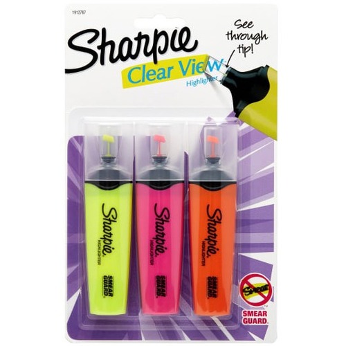Sharpie® Clear View Highlighters, Assorted Colors, Pack Of 3