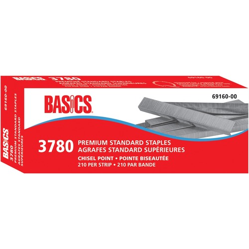 Basics Premium Staples - 210 Per Strip - Standard - 1/4" - for Paper - Chisel Point3780 / Box