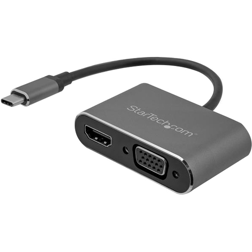 StarTech.com USB C to VGA and HDMI Adapter - Aluminum - USB-C Multiport Adapter - 6 in / 15.24 cm Built-In Cable - USB C multiport adapter supports USB C to HDMI & VGA - Works with almost any monitor TV / projector - Supports up to 4K 30Hz (HDMI) & 1080p6