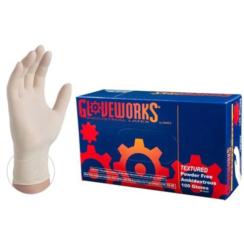 Picture of Ammex Gloveworks Ivory Latex Industrial Powder Free Disposable Gloves (Case of 1000)
