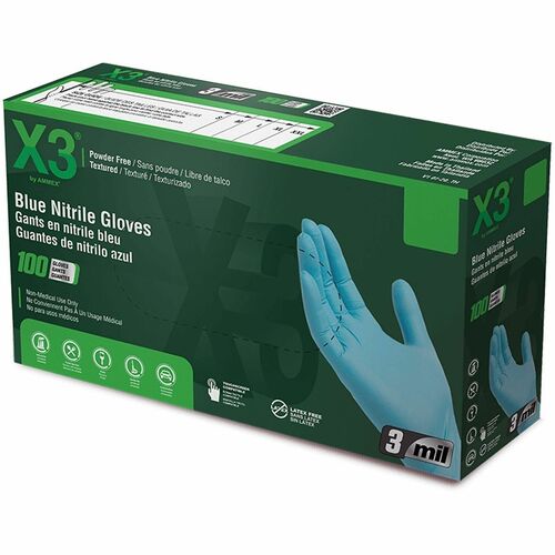 Picture of Ammex X3 Blue Nitrile Industrial Latex Free Disposable Gloves (Case of 1000)