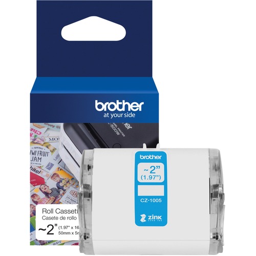 Brother Genuine CZ-1005 continuous length ~ 2 (1.97") 50 mm wide x 16.4 ft. (5 m) long label roll featuring ZINK® Zero Ink technology - 1 31/32" Width - Zero Ink (ZINK) - Paper - 1 Each - Water Resistant