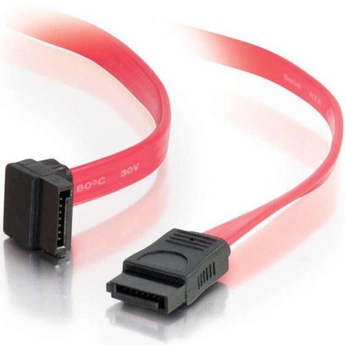 C2G 18in 7-pin 180° to 90° 1-Device Serial ATA Cable - Female SATA - Female SATA - 18" - Translucent Red