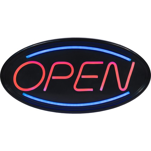 Royal Sovereign LED Open Sign - 1 Each - Open Print/Message - 18.75" (476.25 mm) Width x 9.50" (241.30 mm) Height - Oval Shape - Red Print/Message Color - Flasher, Scroll Setting - Blue, Red