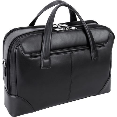 McKleinUSA HARPSWELL 8856 Carrying Case (Briefcase) for 17" Notebook - Black - Cowhide Leather Body - Fabric Interior Material - Handle, Shoulder Strap - 12.5" Height x 4" Width x 17.8" Depth - Unisex