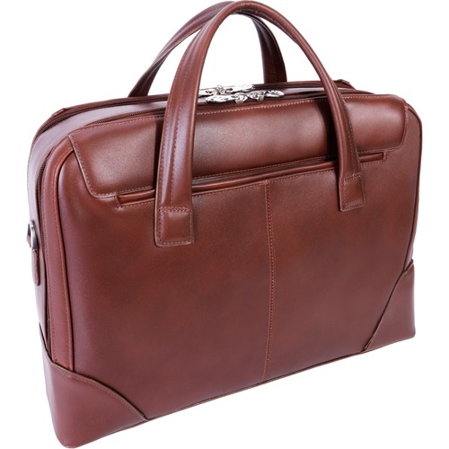 McKleinUSA HARPSWELL 8856 Carrying Case (Briefcase) for 17" Notebook - Brown - Cowhide Leather Body - Fabric Interior Material - Handle, Shoulder Strap - 12.5" Height x 4" Width x 17.8" Depth - Unisex