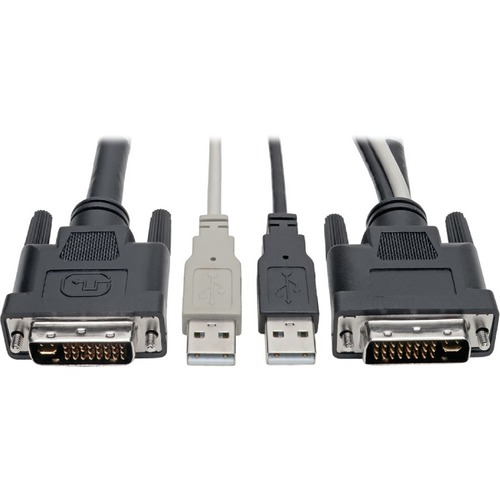 Tripp Lite DVI to USB-A Dual KVM Cable Kit 2x Male 2x Male 1080p @60Hz 10ft - 10 ft KVM Cable for Monitor, Keyboard/Mouse, KVM Switch - First End: 1 x DVI-I (Dual-Link) Male Digital Video - Second End: 1 x DVI-I (Dual-Link) Male Digital Video, Second End: