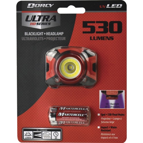 Dorcy Ultra HD 530 Lumen Headlamp - 530 lm LumenAAA - Battery - Water Resistant - Black, Red - 1 Each