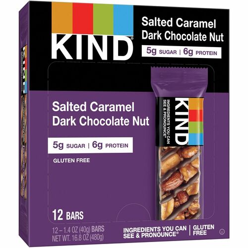 KIND Salted Caramel Dark Chocolate Nut Bars - Gluten-free, Trans Fat Free, Sulfur dioxide-free, Low Sodium, No Artificial Flavor, Low Glycemic - Salted Caramel & Dark Chocolate Nut - 1.40 oz - 12 / Box