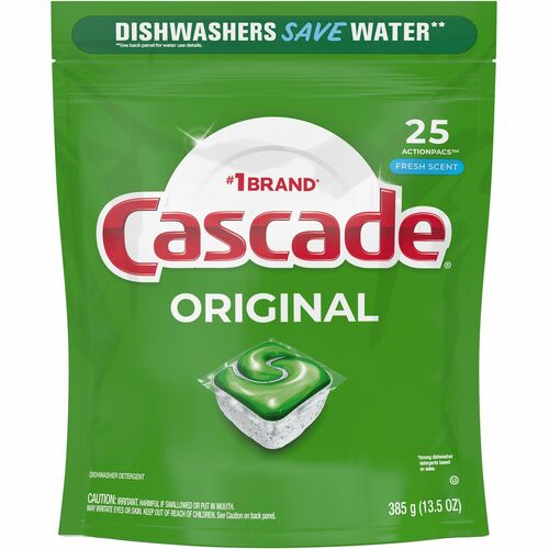 Cascade ActionPacs Original Dish Detergent - For Dishwasher - Fresh Scent - 25 / Pack - No-mess, Easy to Use, Phosphate-free - White, Green