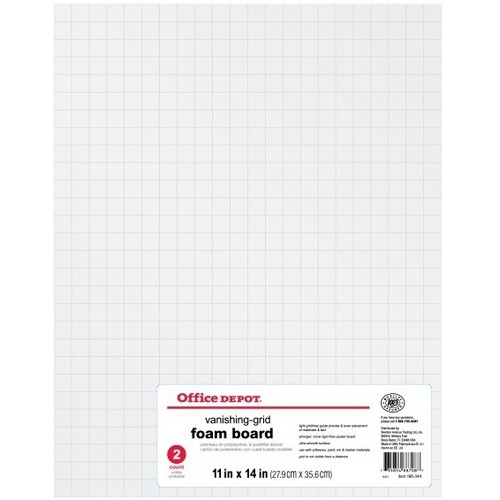 Office Depot® Brand Vanishing Grid Foam Board, 11" x 14", White, Pack Of 2 - 11" Height x 14" Width - White Foam Board Surface - Foldable, Lightweight, Portable - 2 / Pack
