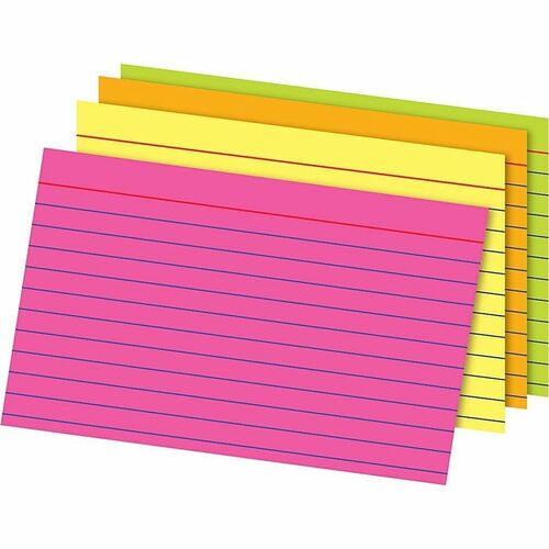 Office Depot® Brand Glow Index Cards, 4" x 6" , Assorted Colors, Pack Of 100 - 100 x Divider(s) - 4" Width x 6" Length - Glow Green Tab(s) - Ruled