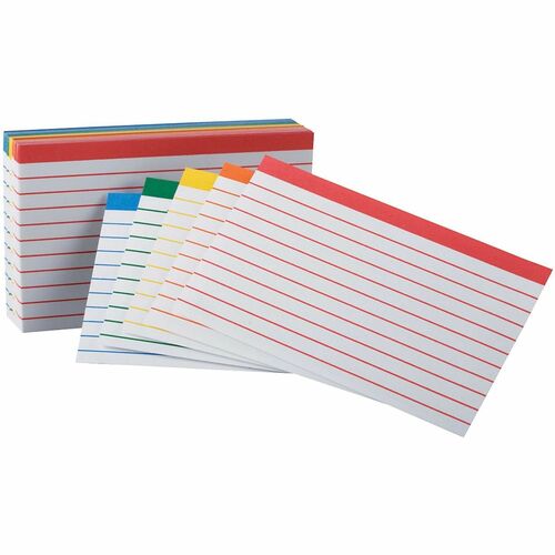 Office Depot® Brand Color-Coded Ruled Index Cards, 3" x 5" , Assorted Colors, Pack Of 100 - 100 x Divider(s) - 3" Width x 5" Length - Blue Tab(s) - Ruled