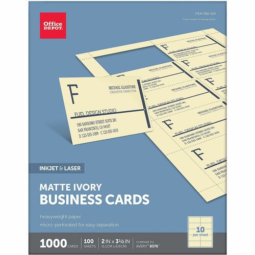 Office Depot® Brand Matte Business Cards, 2" x 3 1/2" , Ivory, Pack Of 1,000 - Letter - 8 1/2" x 11" - 80 lb Basis Weight - Matte - Perforated, Printable, Heavyweight, Sturdy, Micro Perforated - 1000 / Pack