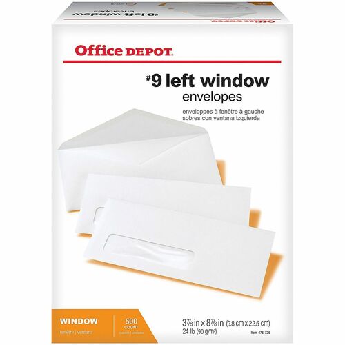Office Depot® Brand 9 Envelopes, Left Window, Gummed Seal, White, Box Of 500 Window Envelopes