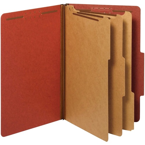 Office Depot 2/5 Tab Cut Legal Classification Folder - 8 1/2" x 14" - 3 1/2" Expansion - 8 Fastener(s) - 2" Fastener Capacity - Center Tab Position - 3 Divider(s) - Red - 1