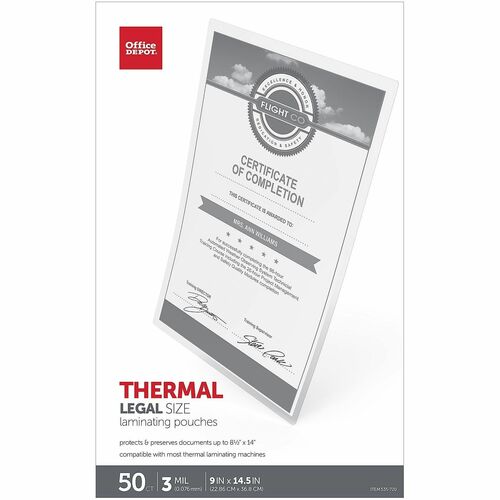 Office Depot® Brand Laminating Pouches, Legal Size, 3 Mil, 9" x 14.5