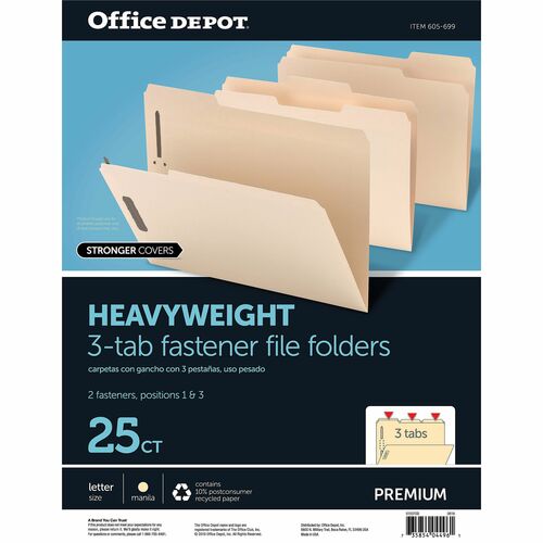 Office Depot® Brand File Folders With Fasteners, 3/4