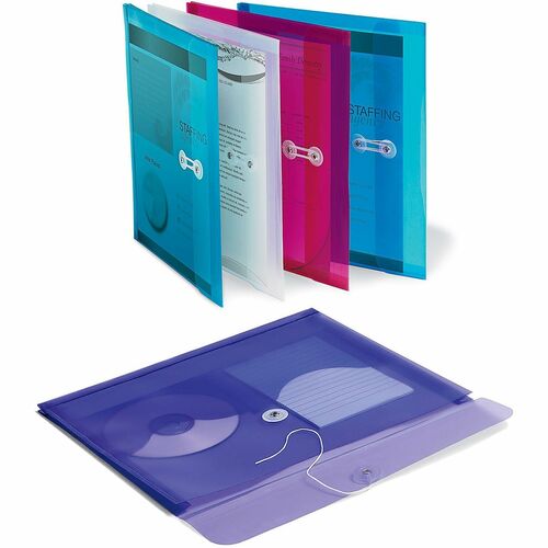 Office Depot® Brand Poly String Envelopes, Letter Size, Assorted Classic Colors, Pack Of 5 - 8 1/2" x 11" - Capacity1 1/4" Expansion - 1 Pocket(s) - Top Tab Location - Full Length Tab Position - Polypropylene - Blue, Purple, Clear, Green, Red - 0% Rec