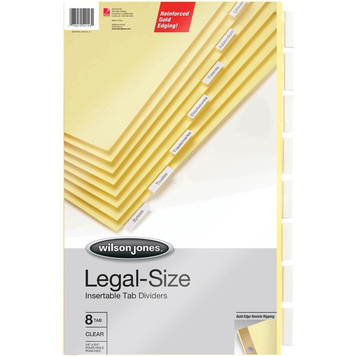 Office Depot Insertable Dividers With Tabs, 8 1/2in x 14in, Clear, 8-Tab - 8 Tab(s) - Legal - 8.50" Width x 14" Length - 4 Hole Punched - Clear Plastic Tab(s) - 20% Recycled - 1