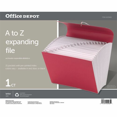 Office Depot® Brand Xpand File, A-Z, 10" x 12" , Assorted - 8 1/2" x 11" - Capacity2" Expansion - 21 Pocket(s) - Top Tab Location - Card Stock - Assorted - 26% Recycled - 1 Each