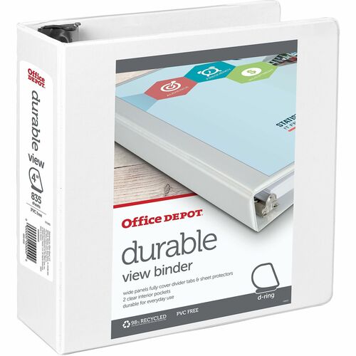 Office Depot® Brand Durable View 3Ring Binder, 4" Slant Rings, White
