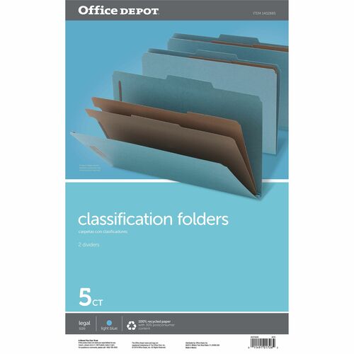 Office Depot® Brand Pressboard Expanding File Folders, 2 1/2" Expansion, Legal Size, 100% Recycled, Blue, Pack Of 5 - 8 1/2" x 14" - Capacity2 1/2" Expansion - Top Tab Location - Assorted Tab Position - 2 Divider(s) - Pressboard - Blue - 100% Recycled