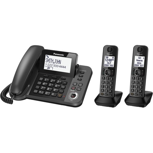 Panasonic KX-TGF352M DECT 6.0 Corded/Cordless Phone - Black - Corded/Cordless - Corded - 1 x Phone Line - 2 x Handset - Speakerphone - Answering Machine - Hearing Aid Compatible