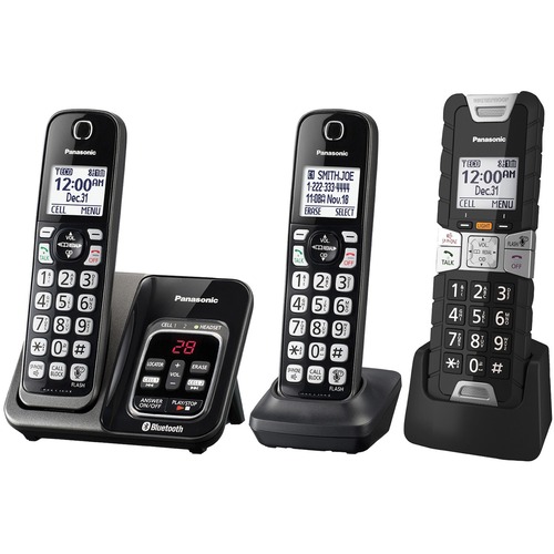 Panasonic KX-TGD583M DECT 6.0 Cordless Phone - Black - Cordless - Corded - 1 x Phone Line - 3 x Handset - Speakerphone - Answering Machine