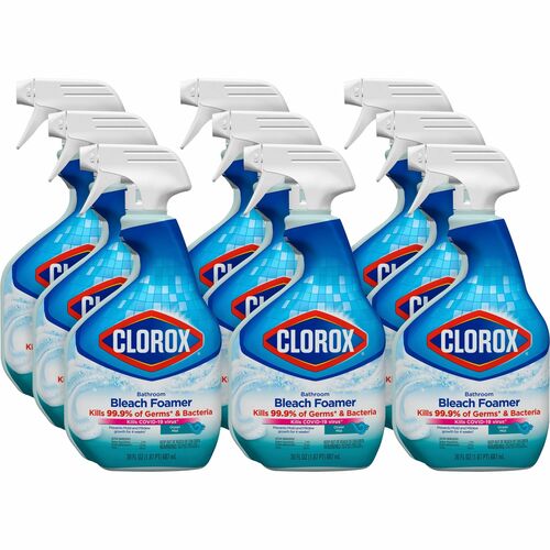 Clorox Disinfecting Bathroom Foamer with Bleach - For Bathroom - 30 fl oz (0.9 quart) - Disinfectant - Clear - 9 / Carton