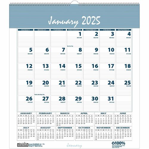 House of Doolittle Bar Harbor Monthly Wall Calendar - Julian Dates - Monthly - 12 Month - January 2024 - December 2024 - 1 Month Single Page Layout - 7" x 6" Sheet Size - Wire Bound - Wedgewood Blue - Reference Calendar, Hanger - 1 Each
